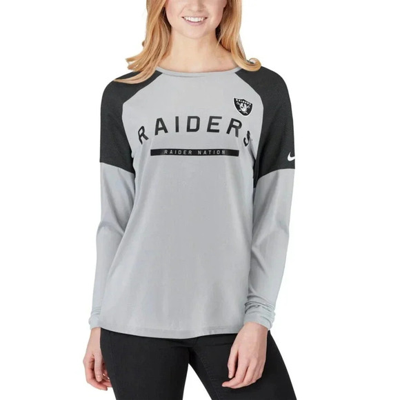 NEW Nike Oakland Raiders Tailgate Long-Sleeve T-Shirt Loose Fit Gray Womens S - Picture 1 of 10